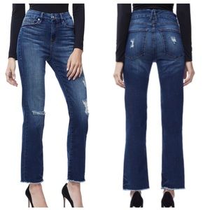 Good American Good Straight Frayed Ankle Jeans